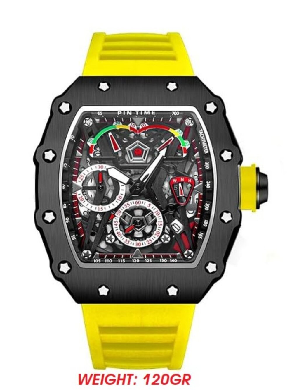 FENSIR Mens Black Analog Dial Skeleton 43MM Waterproof Quartz Designer Watch NIB